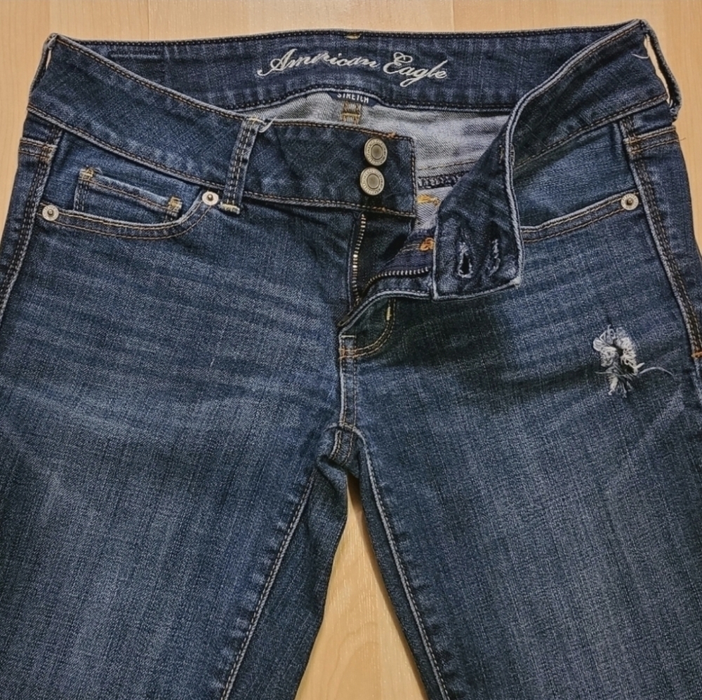 American Eagle Jeans Low Rise Artist Stretch Wide Leg Dark Wash Baggy Fit Size 4